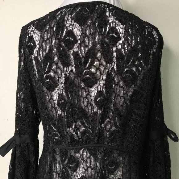 New Free People Women's Black Boho Lace Long Sleeve Dress Size Small - Picture 13 of 15